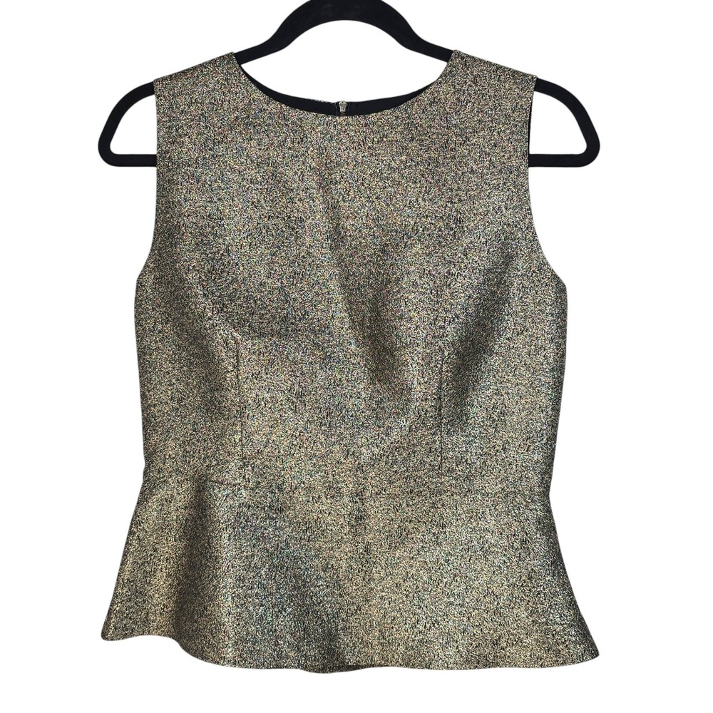 Fossil Womens Metallic Peplum Top Gold Silver Sleeveless Party Blouse Woman sz 6